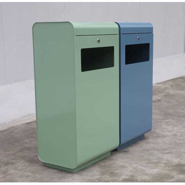 public garden iron classification recycle bin with two barrels outdoor double garbage bin park standing metal trash bi