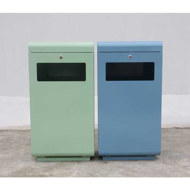 public garden iron classification recycle bin with two barrels outdoor double garbage bin park standing metal trash bi